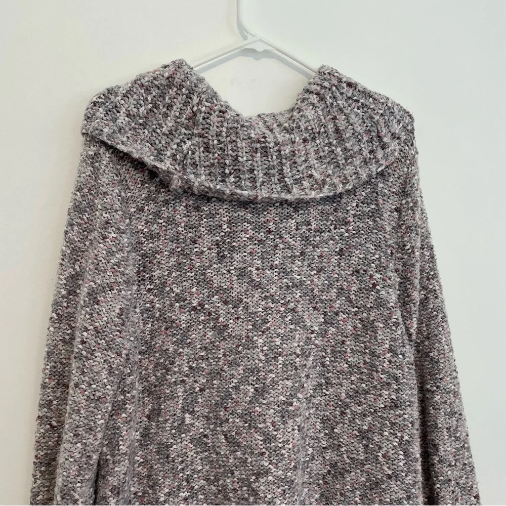 LANE BRYANT Plus Size Cowl Neck Sparkle Eyelash Sweater Gray Pink Chunky Knit 2X